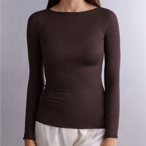 Intimissi Boat Neck Modal Cashmere Ultralight Top - Brown Size S